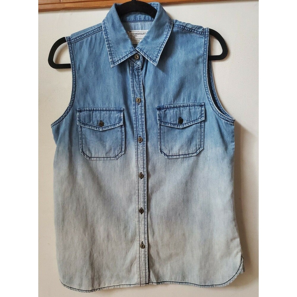 Current/Elliott $178 denim Sleeveless Top Perfect Blouse Hazy Days ombre sz S
